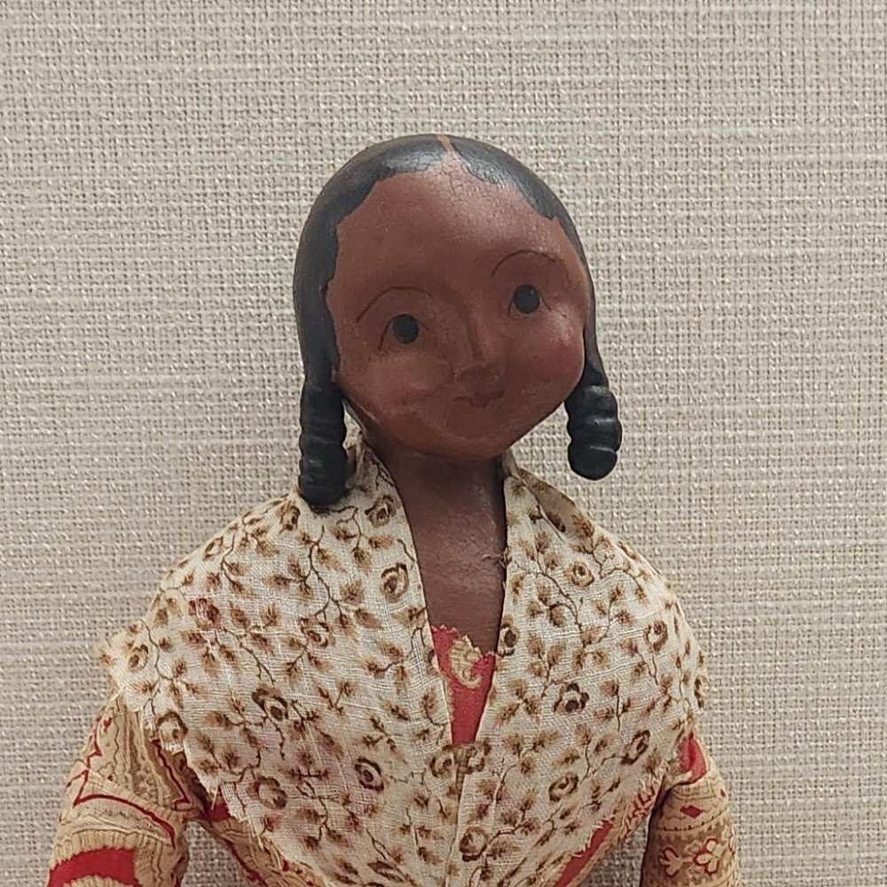 Nicol Sayre Handcrafted Folk Art Doll w/red & brown dress